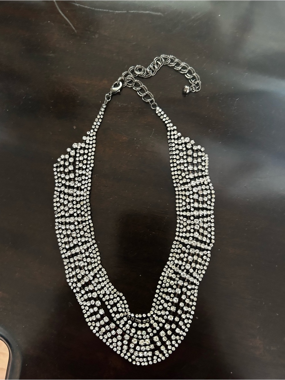 Rhinestone Multi-Row Statement Necklace - Silver